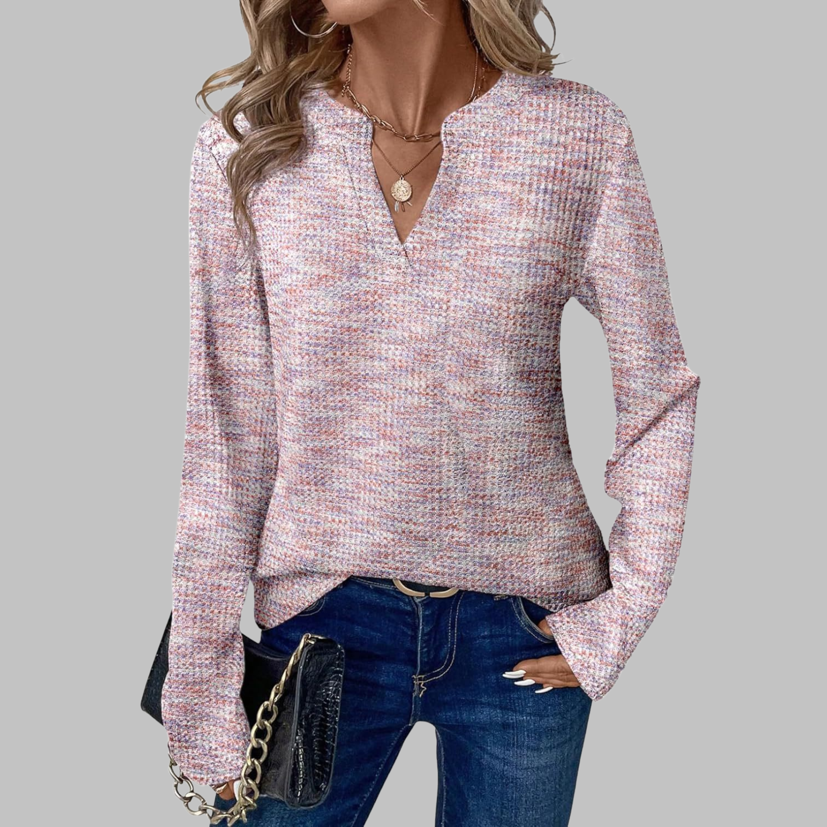 The Vivienne — Soft Long-Sleeve V-Neck Blouse