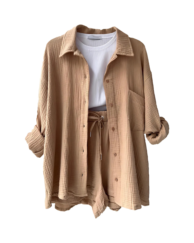 The Sylvie — Striped Button-Up Shorts Set