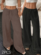 The Amélie — Casual Solid Wide-Leg Pants - SET 2 PIECES