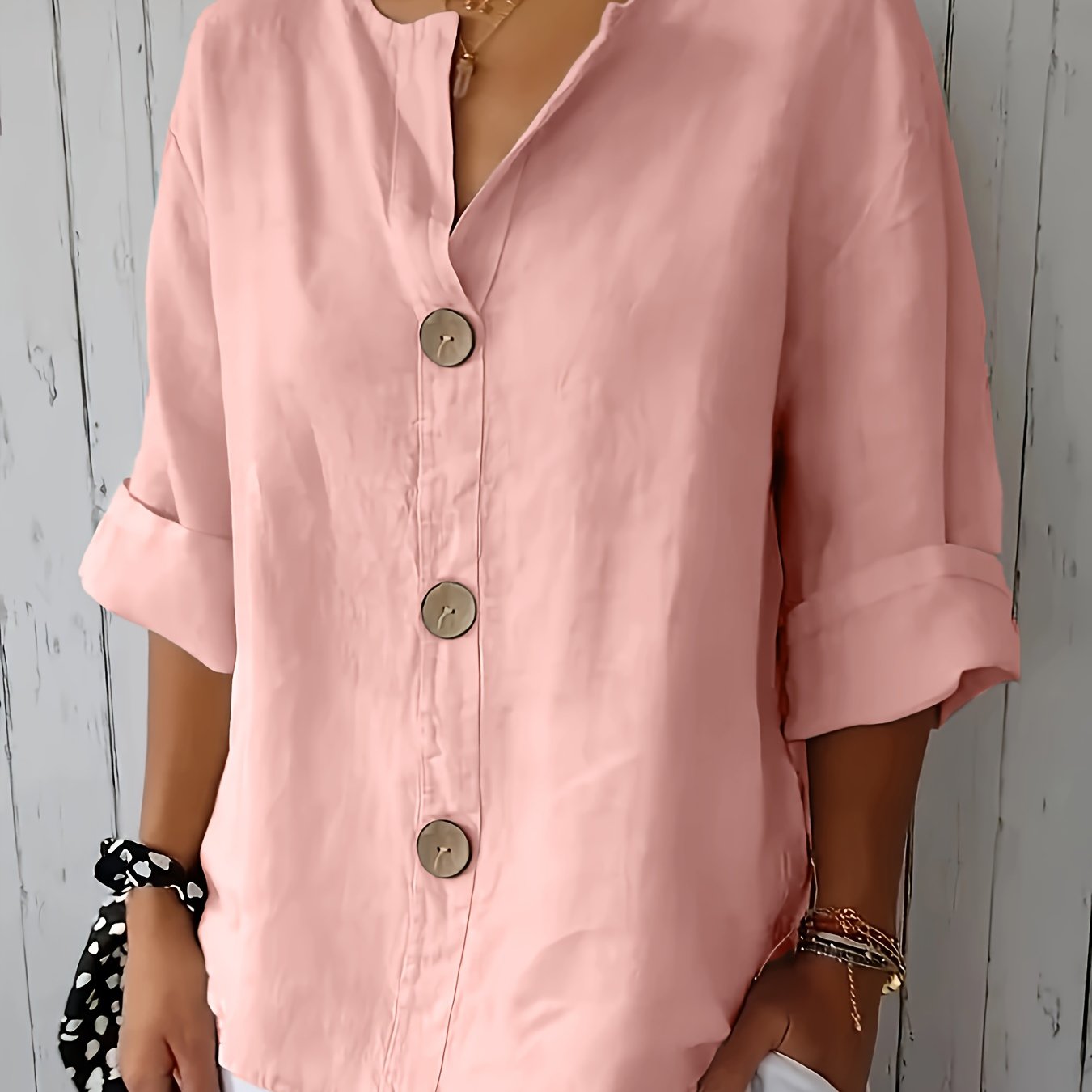Noemie — Relaxed Button-Front Woven Blouse