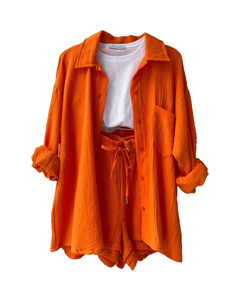 The Sylvie — Striped Button-Up Shorts Set