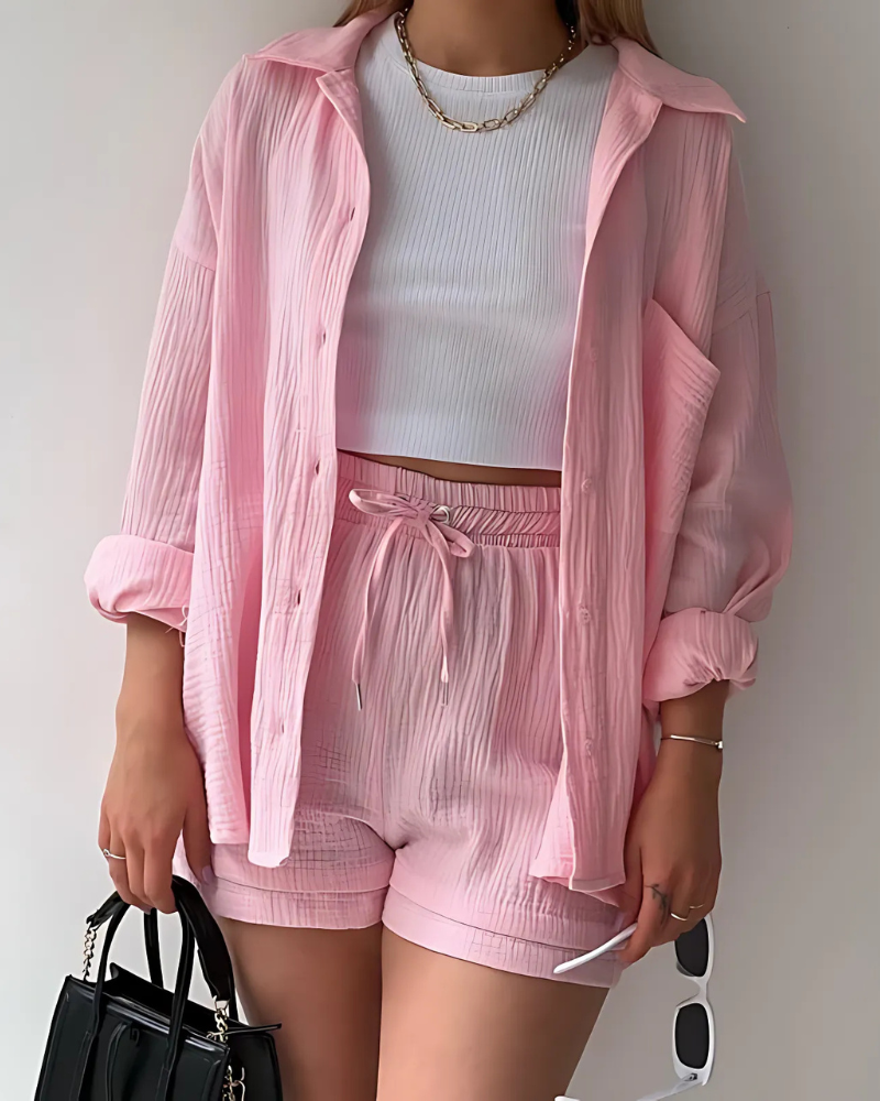 The Sylvie — Striped Button-Up Shorts Set