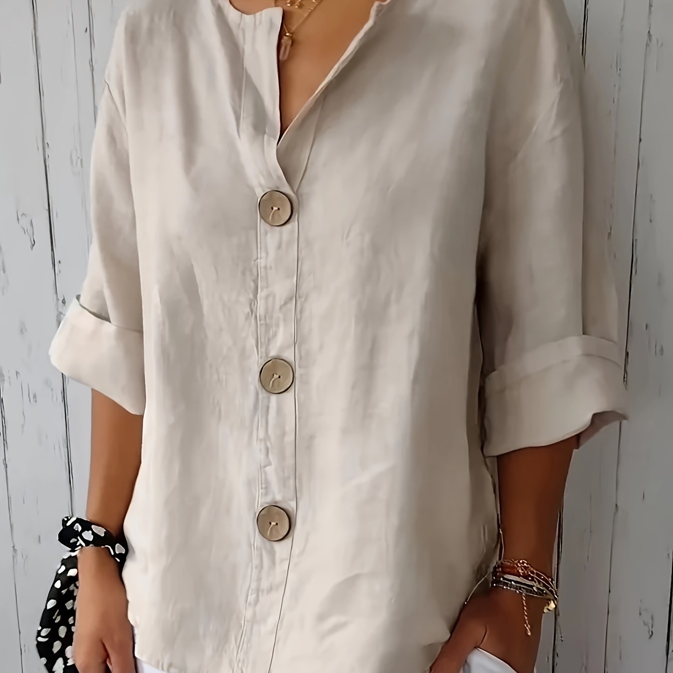 Noemie — Relaxed Button-Front Woven Blouse