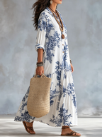 Iris — Blue Floral Button-Down Maxi Dress