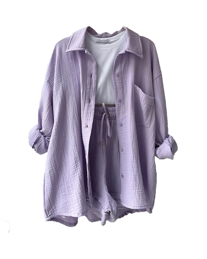The Sylvie — Striped Button-Up Shorts Set