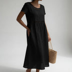 Olivia Eyelet Trim Midi Dress - Black