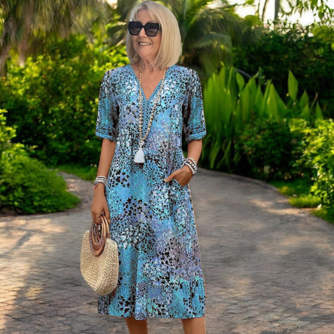 The Florence — Floral V-Neck Midi Dress