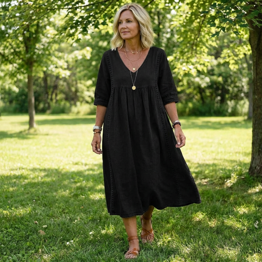 Adriana — Casual Denim Midi Dress