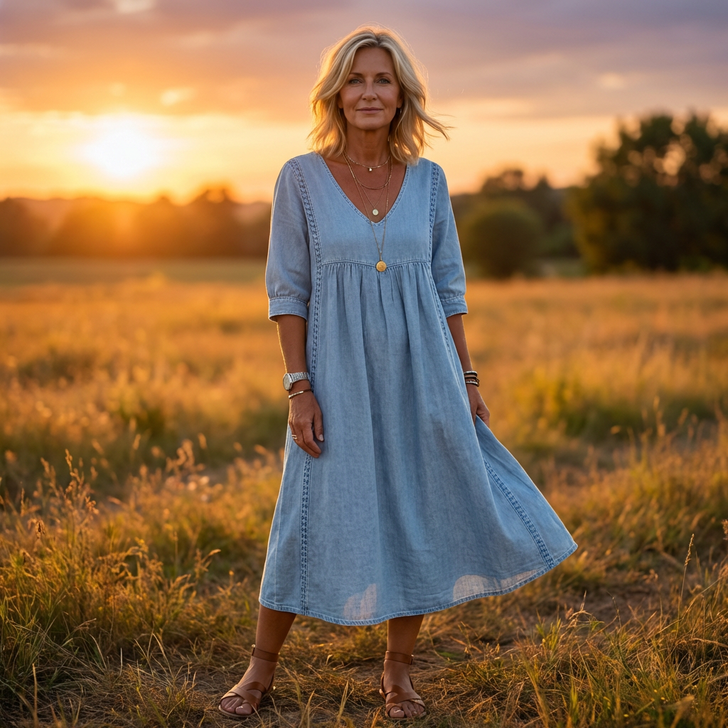 Adriana — Casual Denim Midi Dress