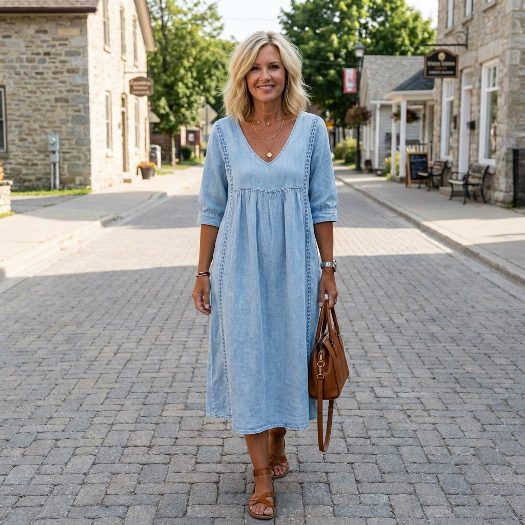 Adriana — Casual Denim Midi Dress Adriana — Casual Denim Midi Dress