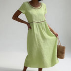 Olivia Eyelet Trim Midi Dress - Green