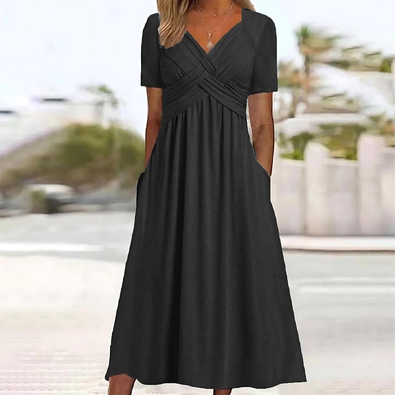 The Iris — Sculpted V-Neck Midi Dress
