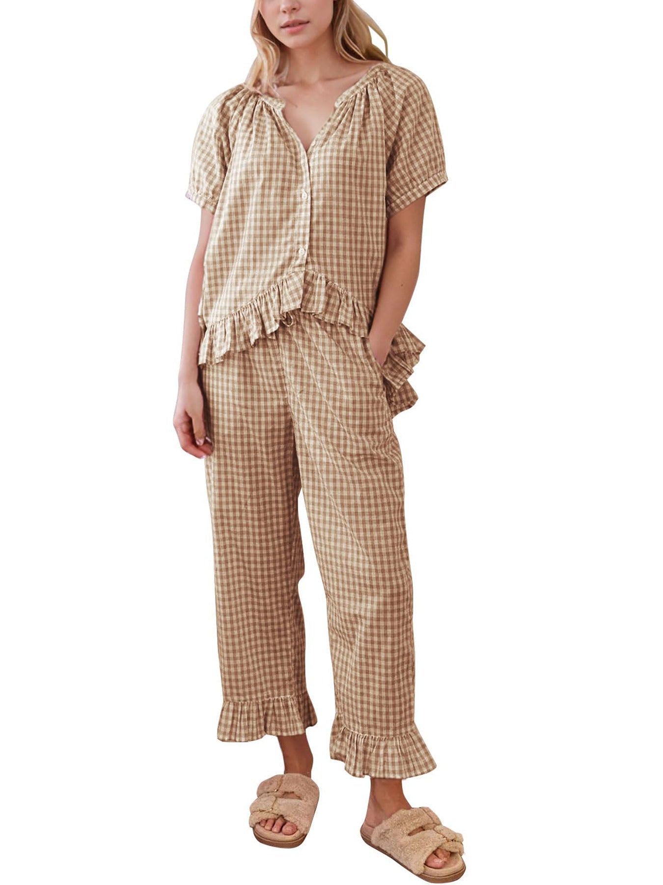 The Juliette — Gingham Puff-Sleeve Pajama Set