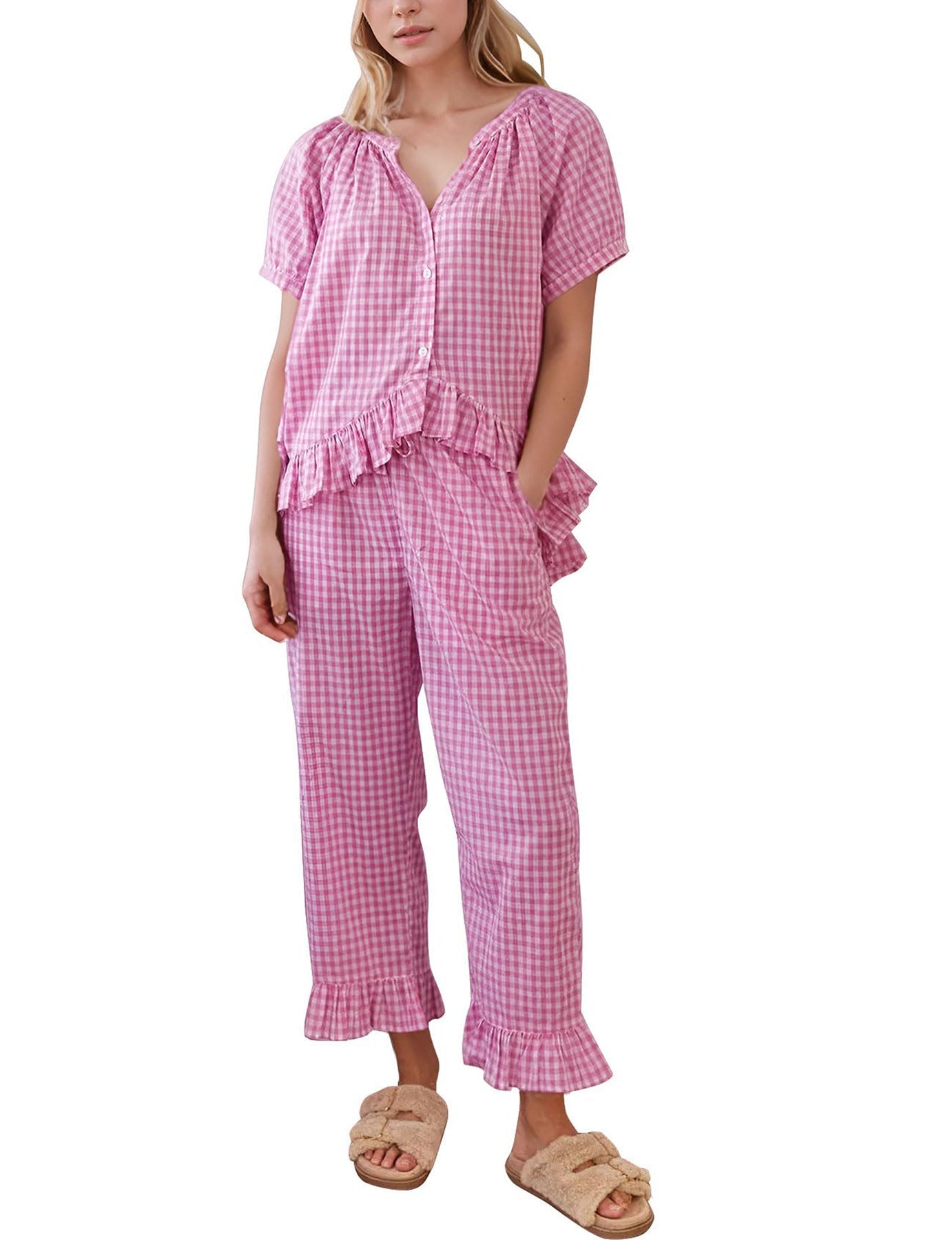 The Juliette — Gingham Puff-Sleeve Pajama Set
