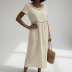 Olivia Eyelet Trim Midi Dress - Off White