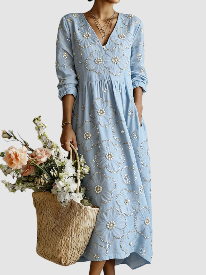 Floral midi dress - Blue