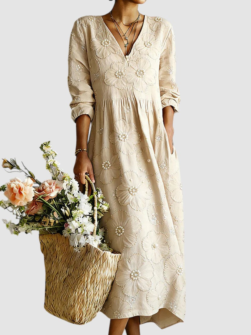 Floral midi dress - Beige