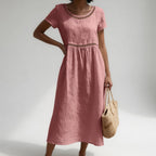 Olivia Eyelet Trim Midi Dress - Pink