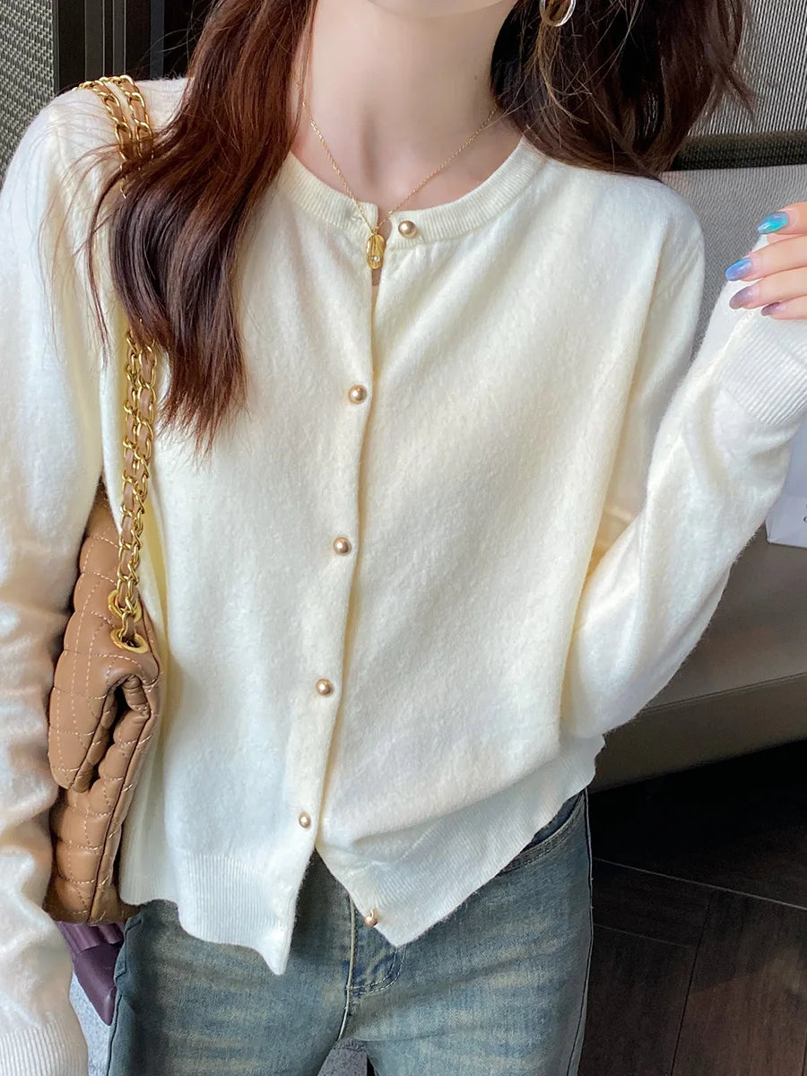 Apolline — Soft-Knit Round-Neck Button Cardigan