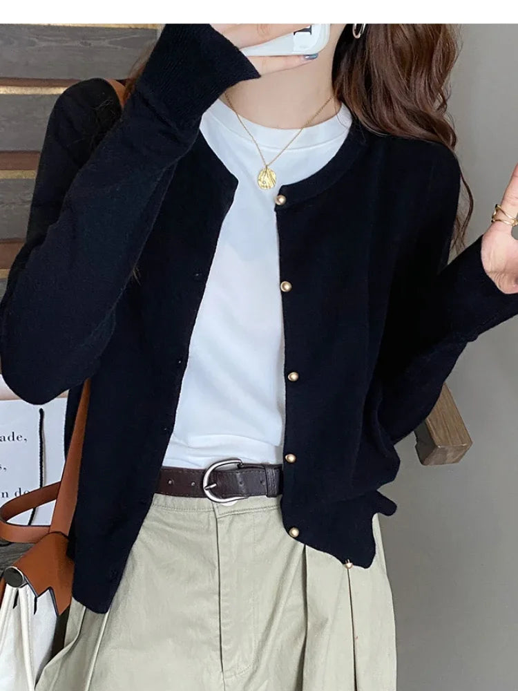 Apolline — Soft-Knit Round-Neck Button Cardigan