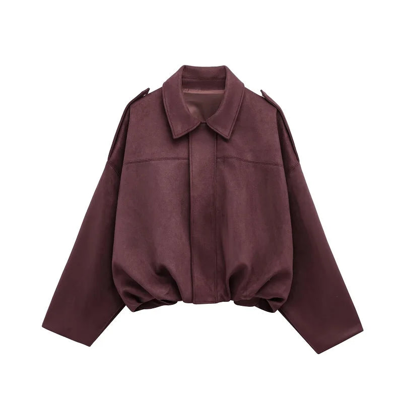 Céleste — Faux-Suede Oversized Bomber Jacket