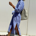 The Amara — Striped Belted Shirt Dress