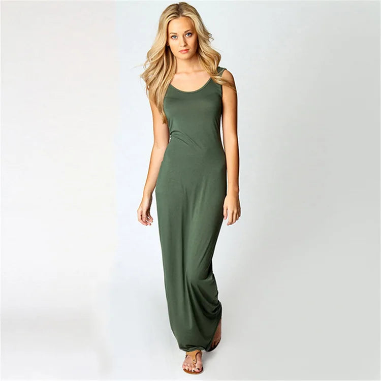 Léonie — Sleeveless Bodycon Solid Maxi Dress