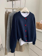 Jeanne — Deep Grey Wool-Knit Love-Buckle Cardigan