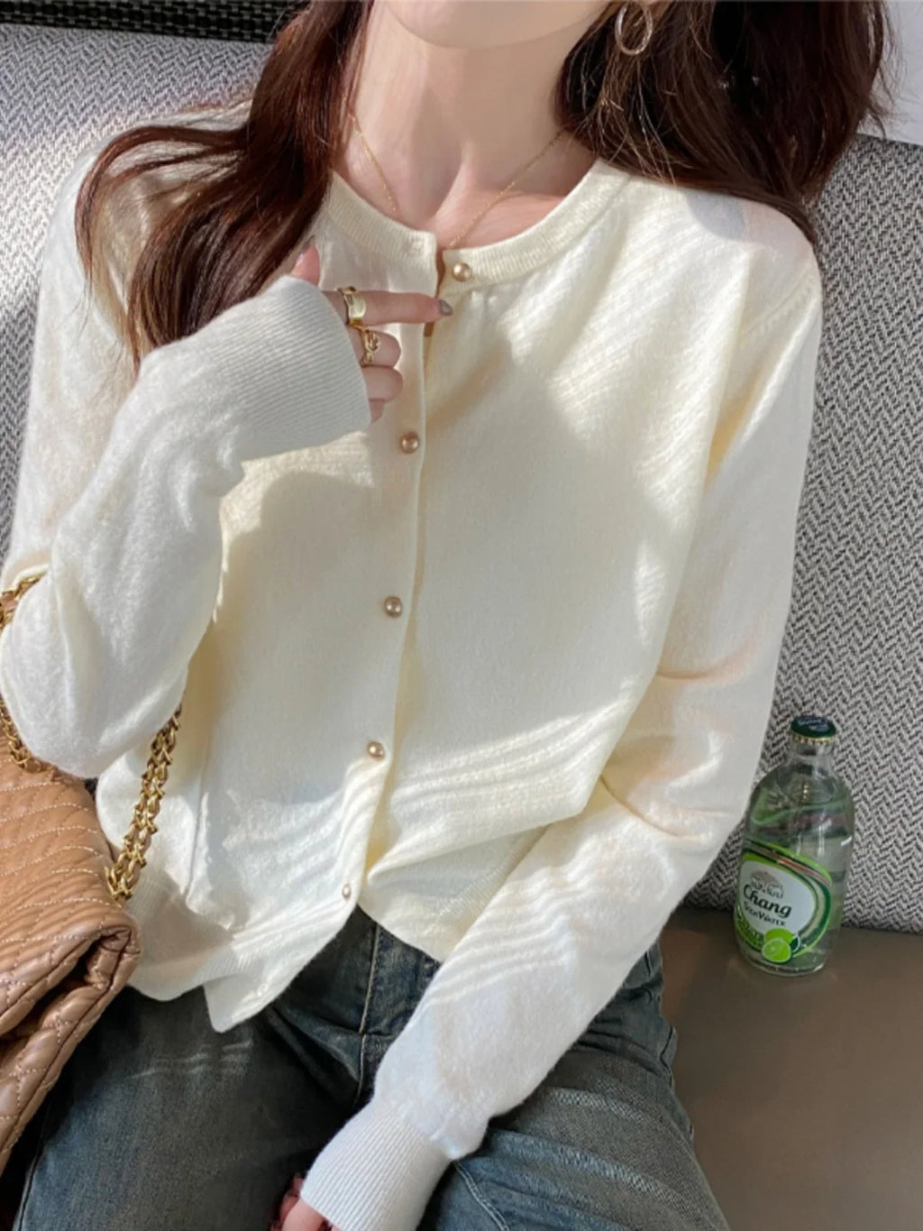 Apolline — Soft-Knit Round-Neck Button Cardigan