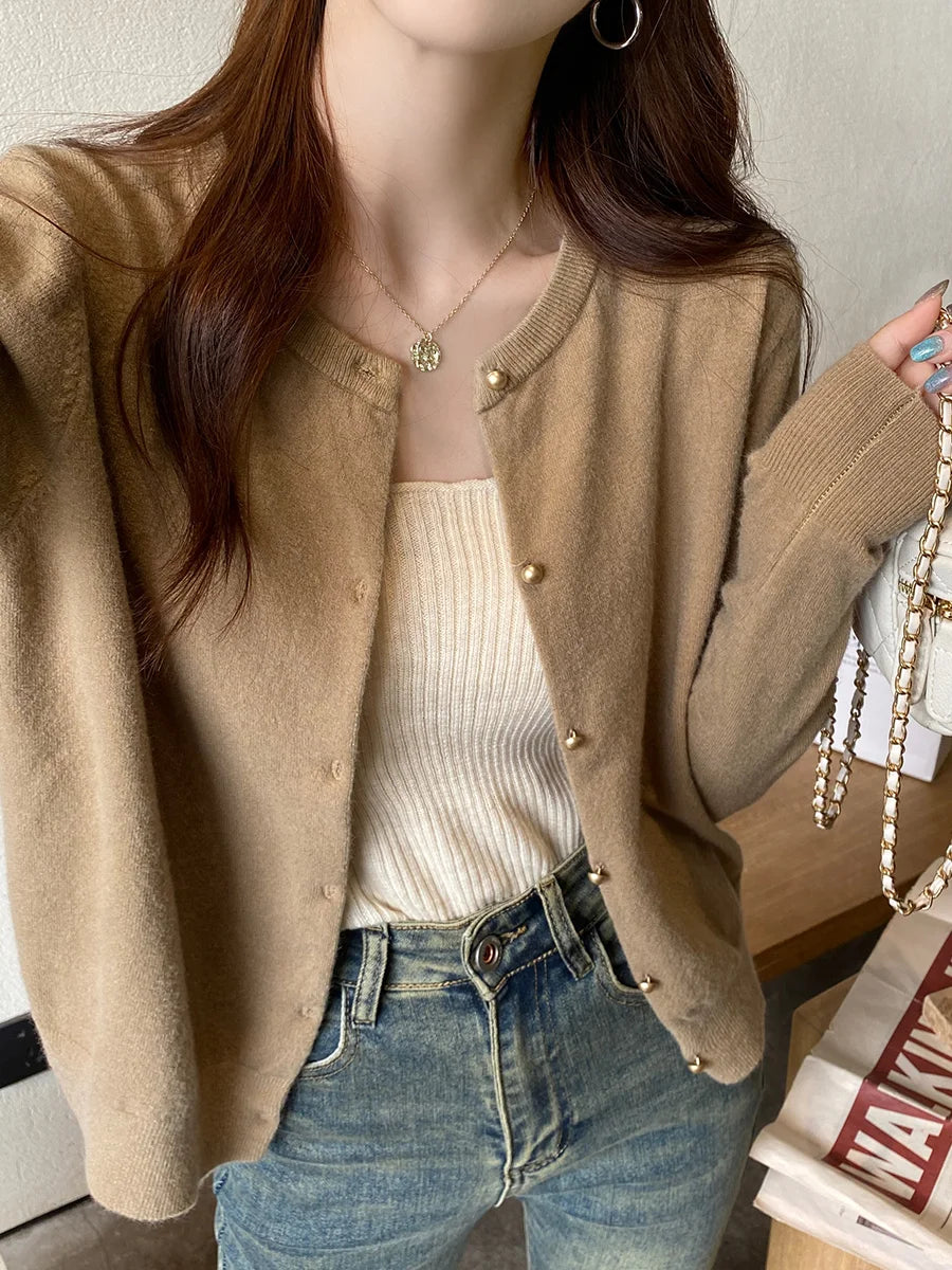 Apolline — Soft-Knit Round-Neck Button Cardigan