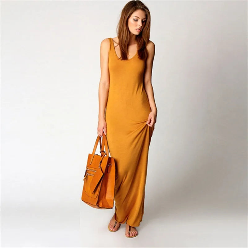Léonie — Sleeveless Bodycon Solid Maxi Dress