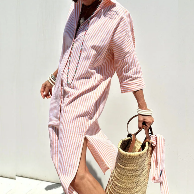 The Amara — Striped Belted Shirt Dress