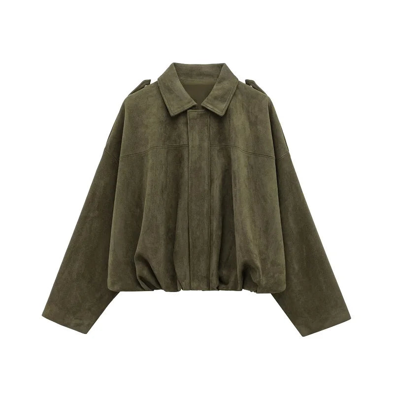 Céleste — Faux-Suede Oversized Bomber Jacket
