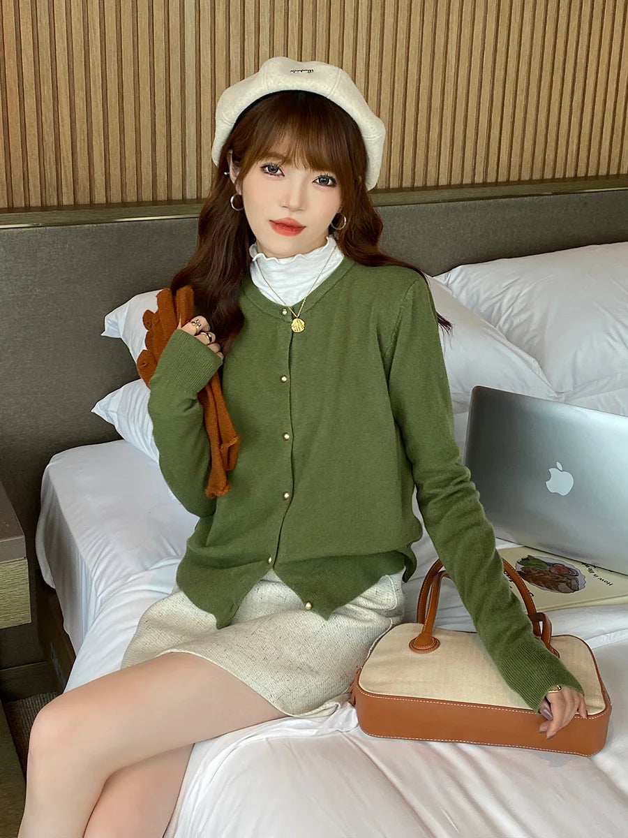 Apolline — Soft-Knit Round-Neck Button Cardigan