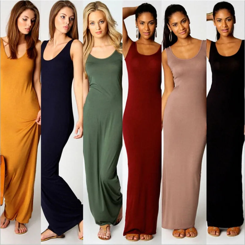 Léonie — Sleeveless Bodycon Solid Maxi Dress