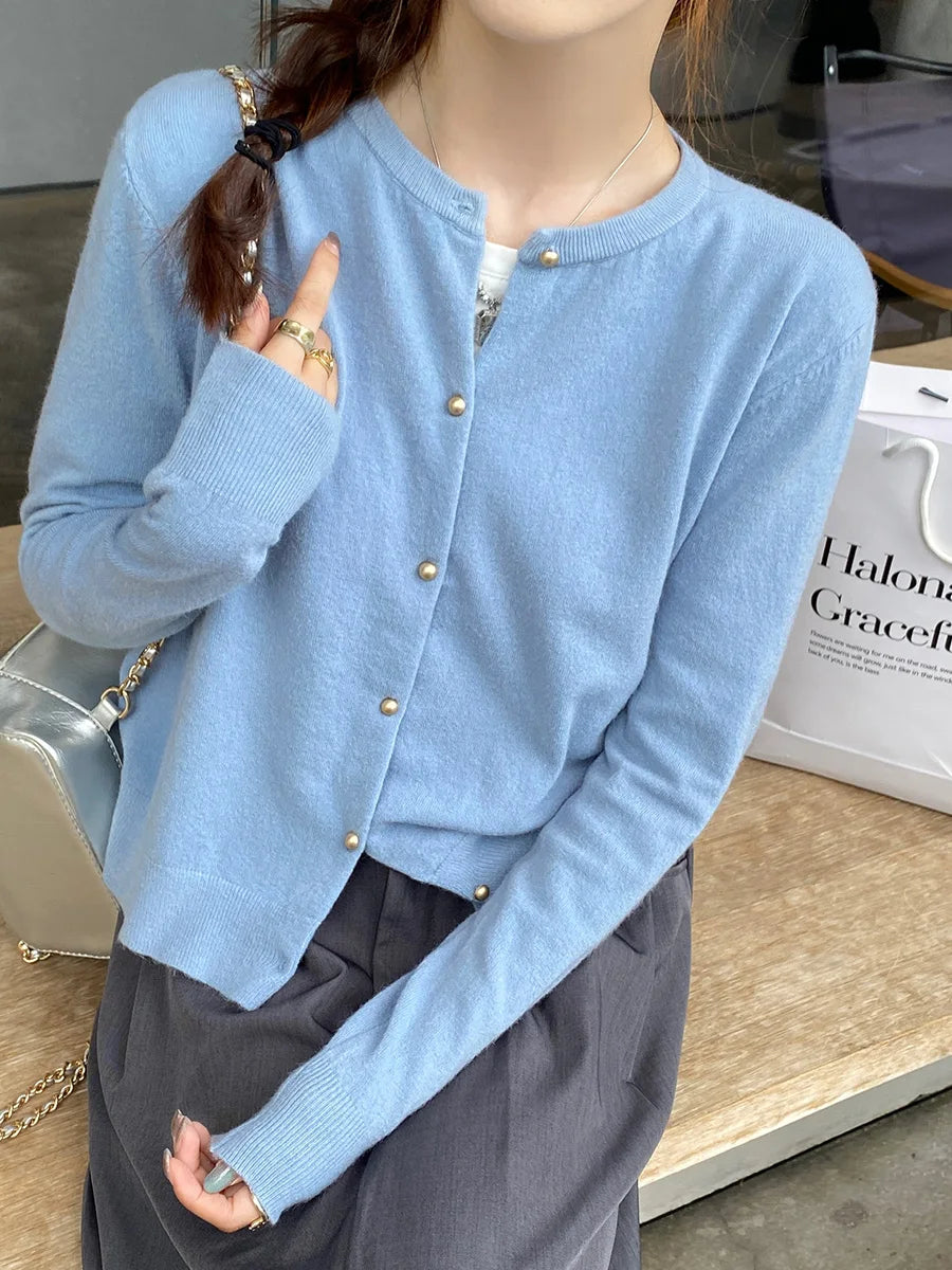 Apolline — Soft-Knit Round-Neck Button Cardigan