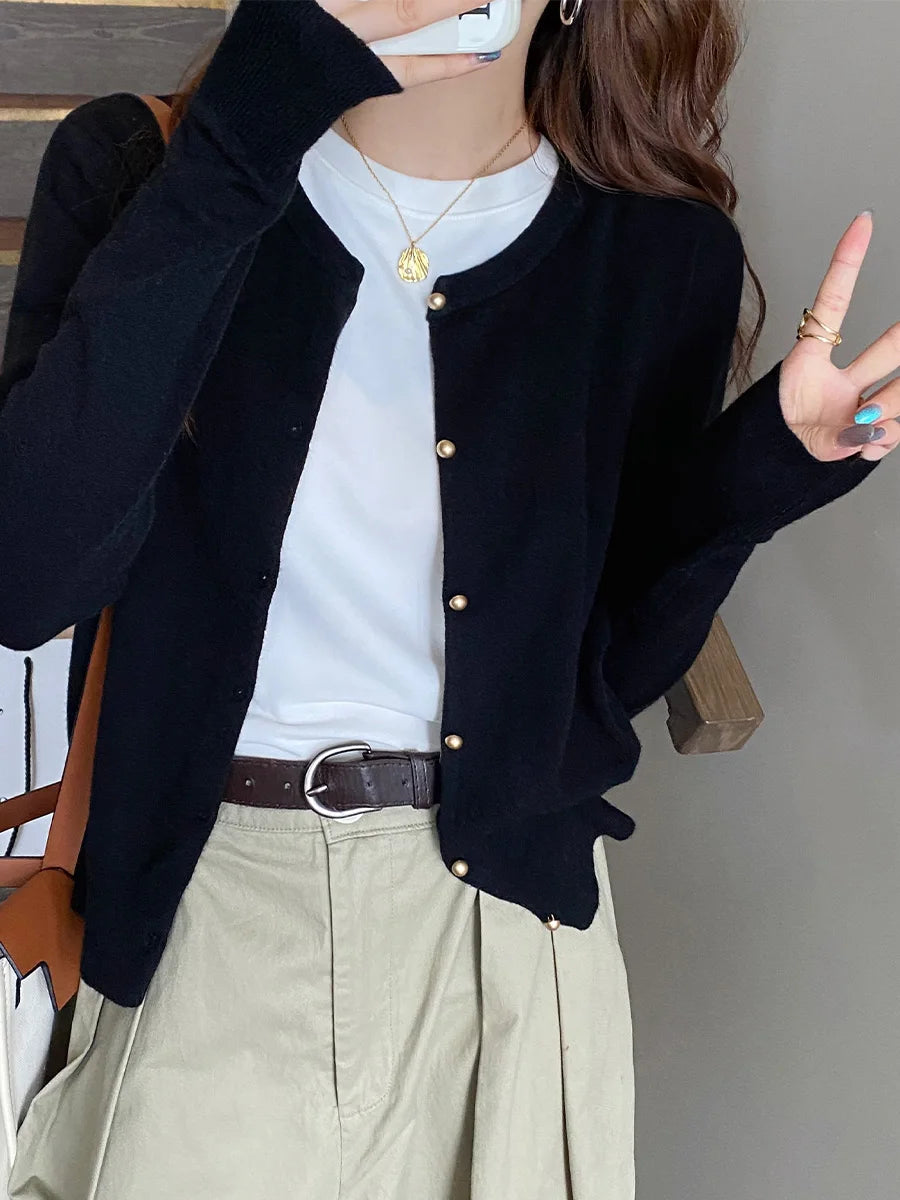 Apolline — Soft-Knit Round-Neck Button Cardigan