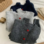 Jeanne — Deep Grey Wool-Knit Love-Buckle Cardigan