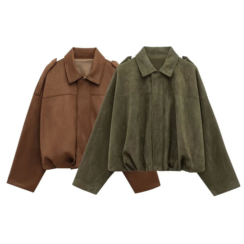 Céleste — Faux-Suede Oversized Bomber Jacket