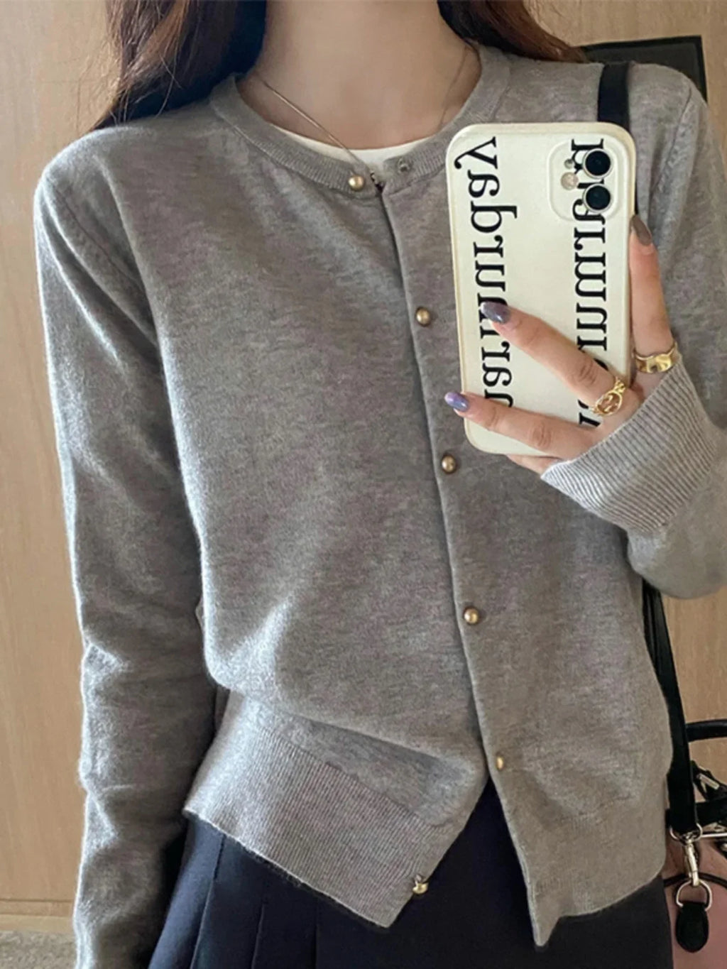Apolline — Soft-Knit Round-Neck Button Cardigan