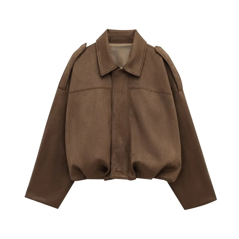 Céleste — Faux-Suede Oversized Bomber Jacket