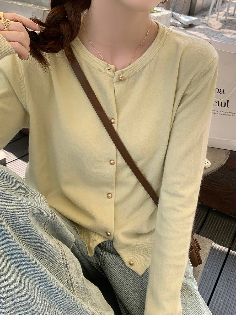 Apolline — Soft-Knit Round-Neck Button Cardigan
