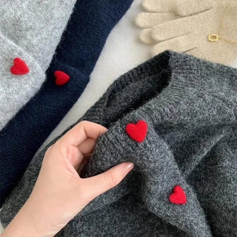 Jeanne — Deep Grey Wool-Knit Love-Buckle Cardigan