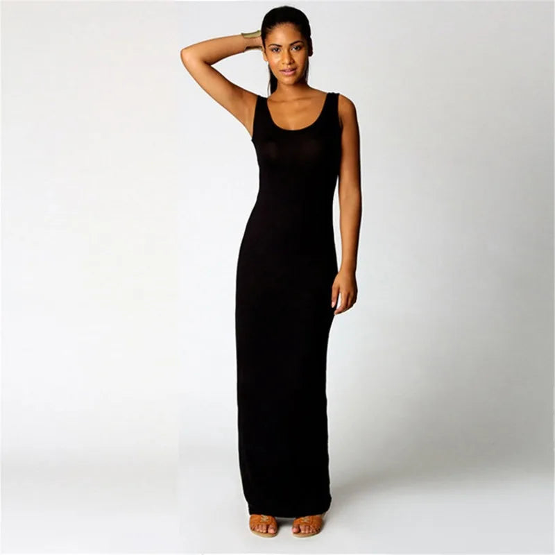Léonie — Sleeveless Bodycon Solid Maxi Dress