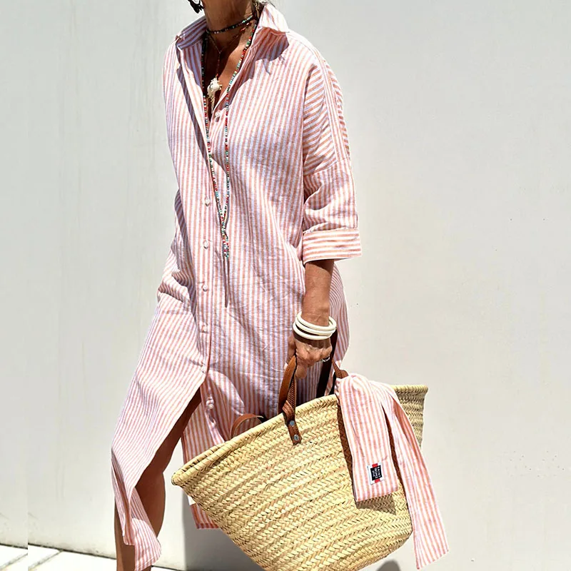 The Amara — Striped Belted Shirt Dress