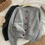 Jeanne — Deep Grey Wool-Knit Love-Buckle Cardigan
