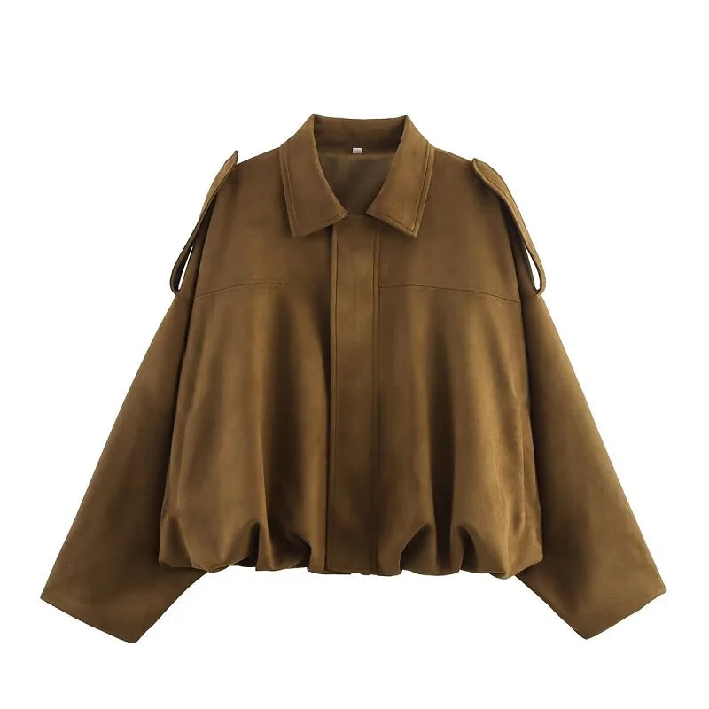 Céleste — Faux-Suede Oversized Bomber Jacket