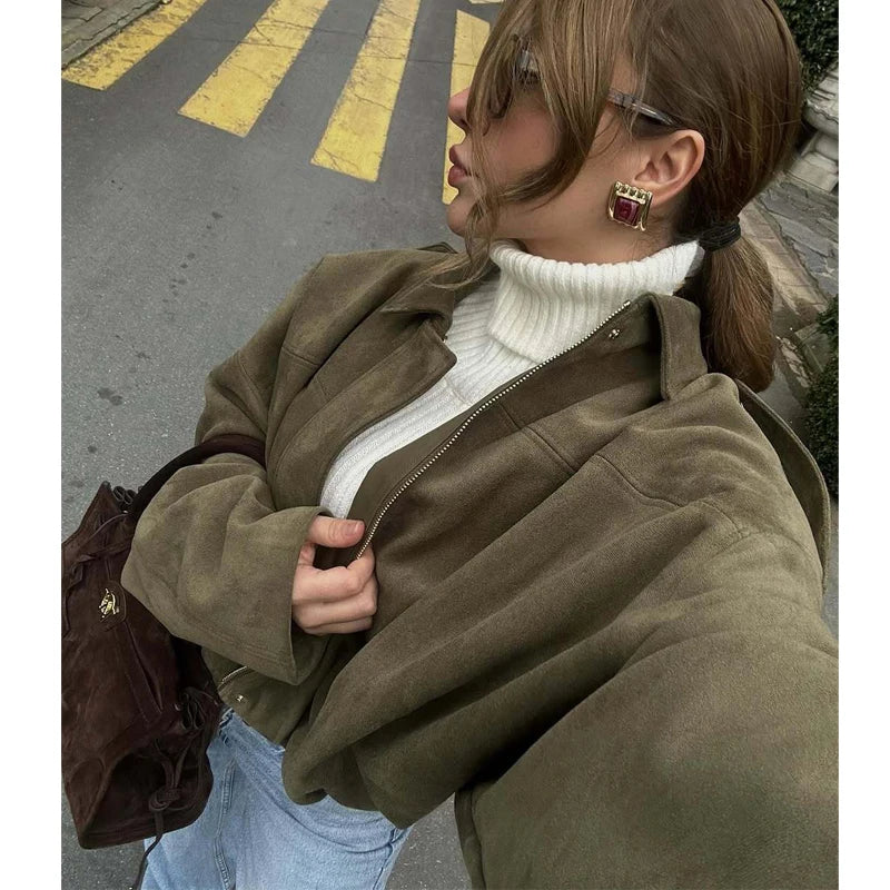 Céleste — Faux-Suede Oversized Bomber Jacket