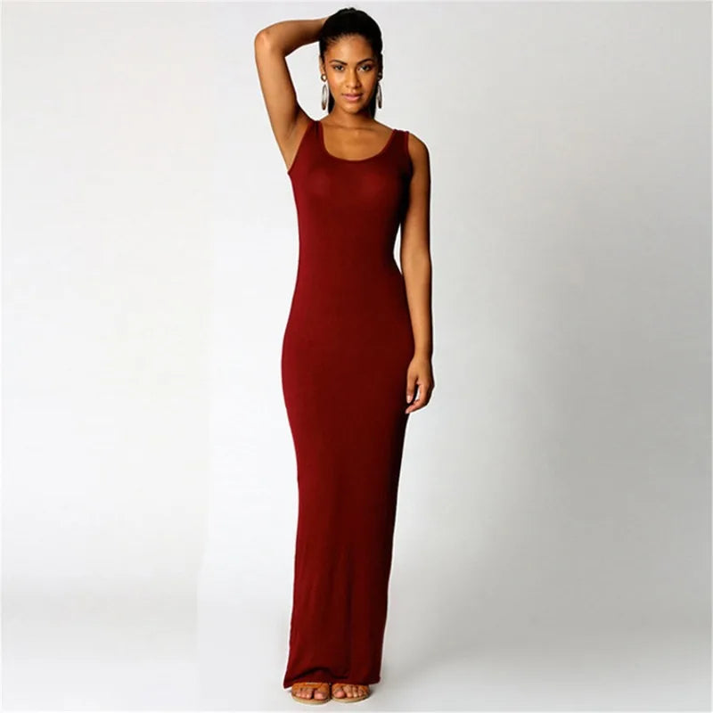 Léonie — Sleeveless Bodycon Solid Maxi Dress