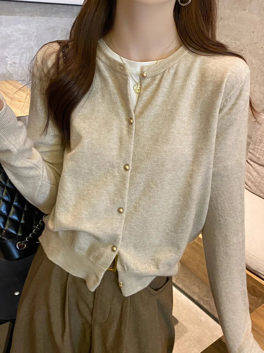 Apolline — Soft-Knit Round-Neck Button Cardigan